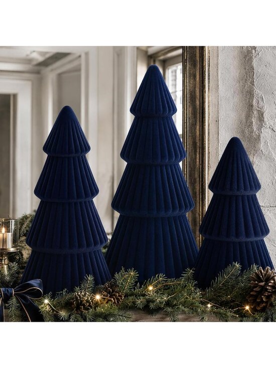 Other - 🎄3 Blue Velvet Ceramic Christmas Indoor Mini Table Top Christmas Tree Decor